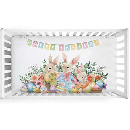 Happy Easter Bunny Eggs Fitted Crib Mattress Sheet