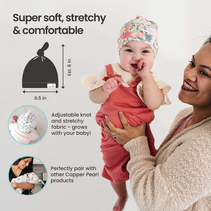 Copper Pearl Top Knot Beanie Hat for Newborns, 0-4 Months