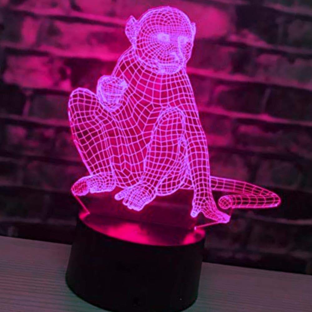 Jinnwell 3D Monkey Night Light Lamp Illusion Led 7 Color Changing Touch Switch (photo 2)