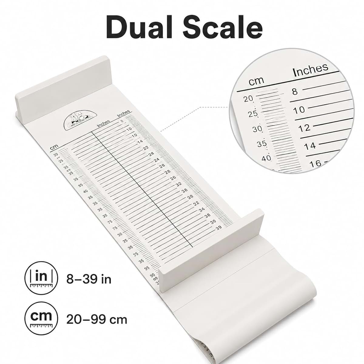 Medarchitect Baby Height Measuring Mat, Infantometer, 8-39 in / 20-99 cm, Foldable Dual-Scale Ruler