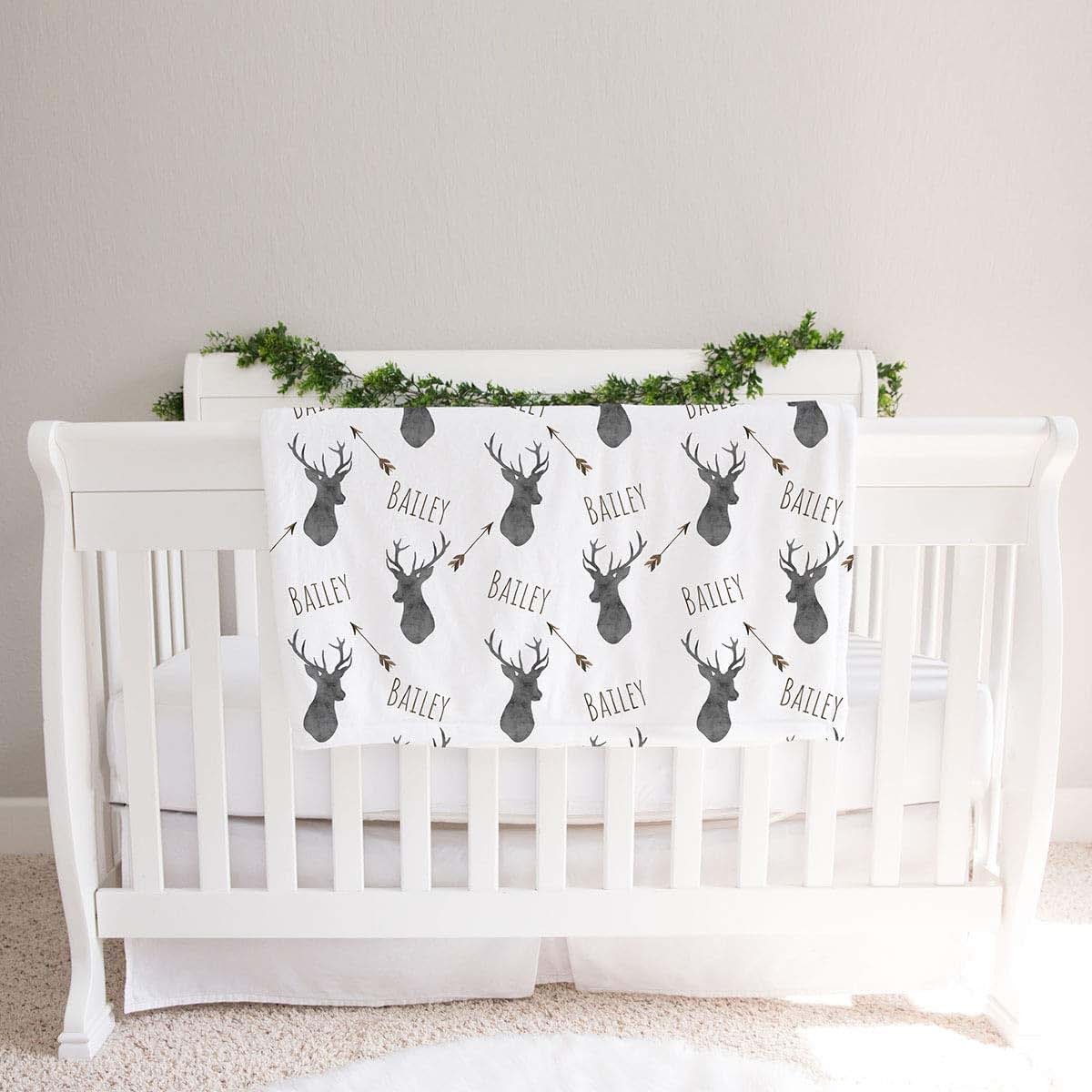 Lovable Gift Co Personalized Deer Fleece Baby Boys Blanket, Charcoal and Brown Print (photo 2)