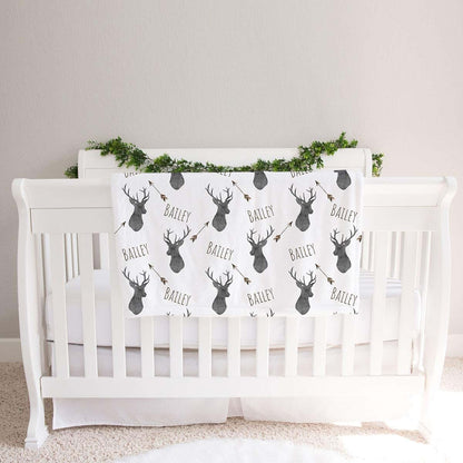 Lovable Gift Co Personalized Deer Fleece Baby Boys Blanket, Charcoal and Brown Print (photo 2)