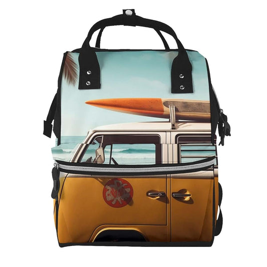 HCBPWVQA Vintage Van in The Beach with a Surfboard Print Diaper Bag Multifunction Laptop Backpack Travel Daypacks Large