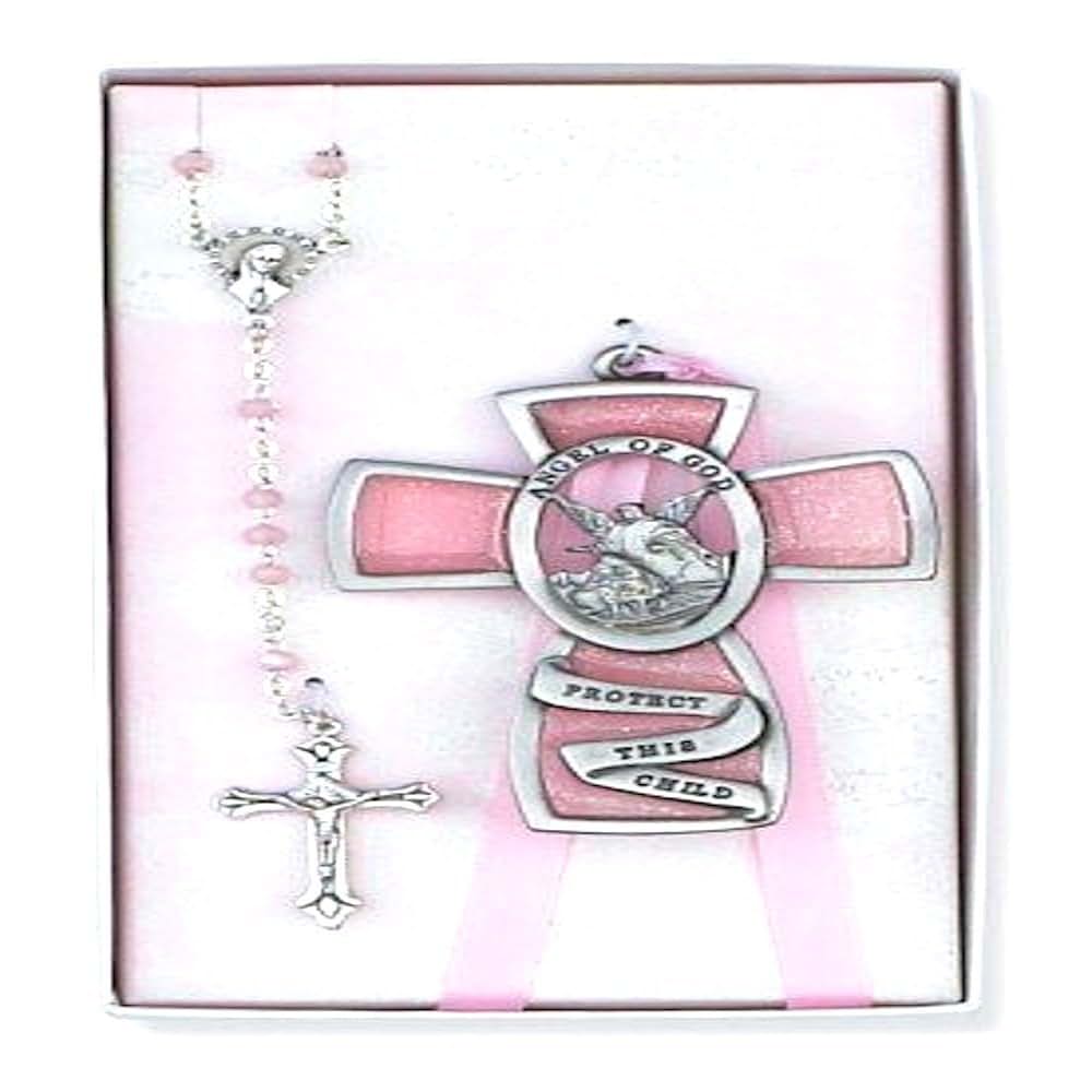 Mcvan Pink Guardian Angel And Rosary Set