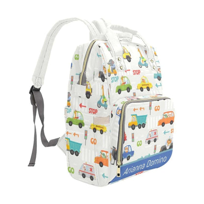 YallLocoMo Personalized Diaper Bag Backpack Gift Cute Transport Car Pattern Convenient and Durable: Waterproof (photo 3)