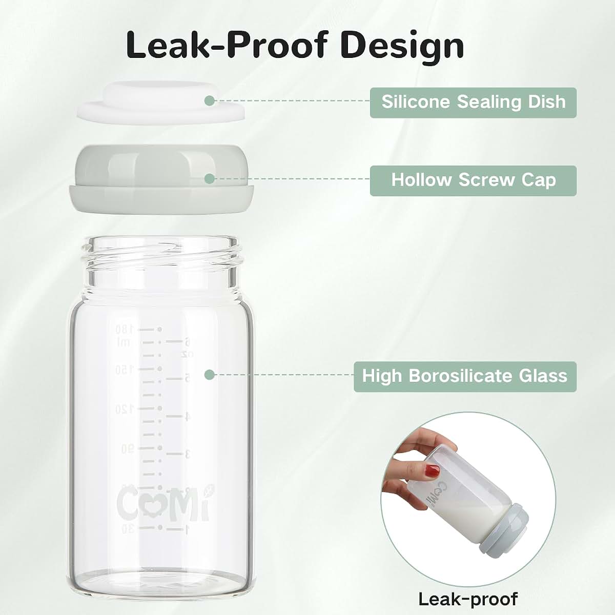 COMI Natural Glass Baby Bottle And Breastmilk Storage Bottle 6oz 2-Pack (photo 4)
