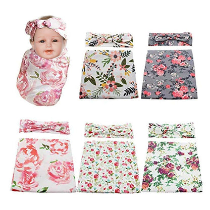 Kincongi Infant Floral Swaddle Wrap And Headband Set (photo 2)
