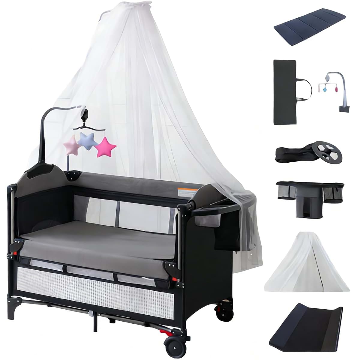 Suttonbebe Pack and Play Baby Bedside Crib with Mosquito Net