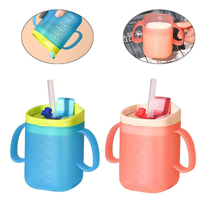 Emasdgeey Blue Cartoon Milk Cup With Straw And Leakproof Lid (photo 2)