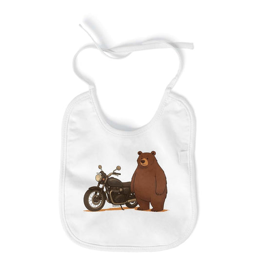 Quipo Cute BearZ Motorcycle MotoBearZ Baby Bib – 100% Cotton, Soft & Absorbent, Adjustable Closure, Durable Print