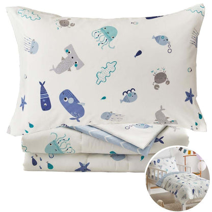 Joyreap 4 Piece Cotton Toddler Bedding Set with Ocean Animal Print