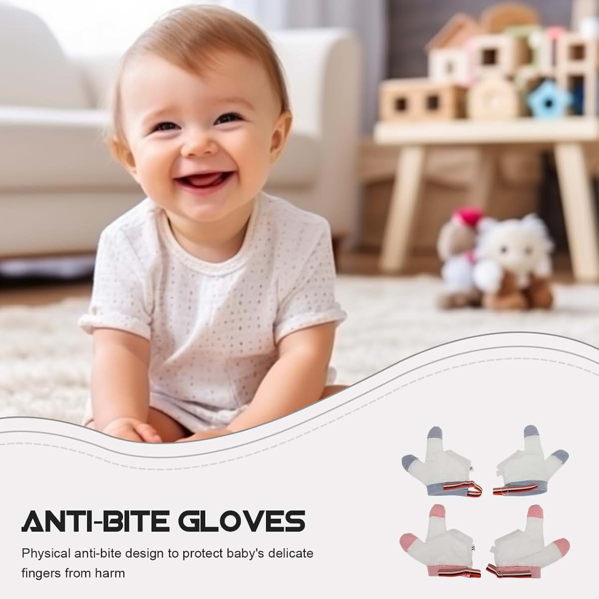 BabyOneStop 2 Pairs Baby Anti Finger Sucking Gloves, Breathable Mesh Nylon with Adjustable Wrist