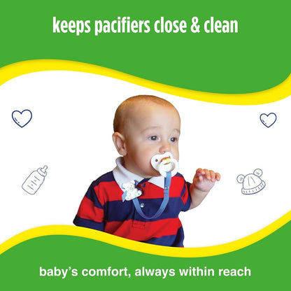 Baby Buddy Bear Pacifier Holder Clip - 2 Count, Navy-Blue