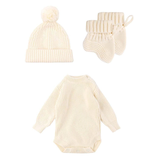 Ouxuefen 3Pcs Set Baby Jumpsuit Comfortable Newborns Romper Long Sleeve With Bonnet Hat And Knit Socks For 0-6 Months