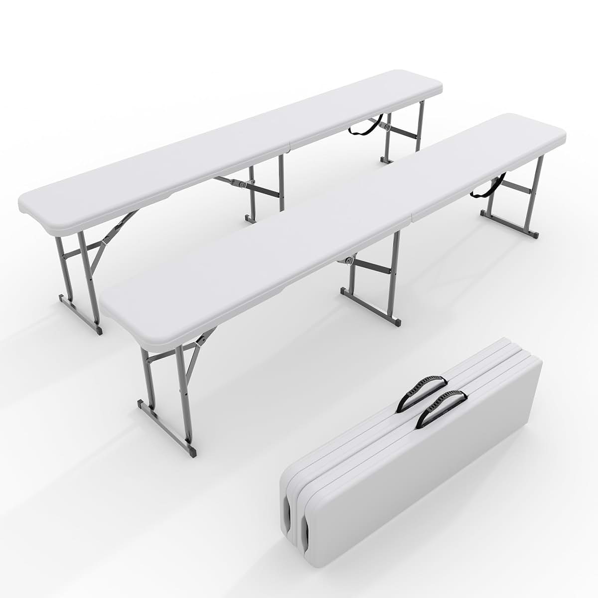 IDEALHOUSE 6-Foot Portable Folding Bench, 2 Pack, White Plastic Bench Top With Carry Handle