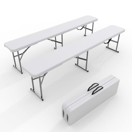 IDEALHOUSE 6-Foot Portable Folding Bench, 2 Pack, White Plastic Bench Top With Carry Handle