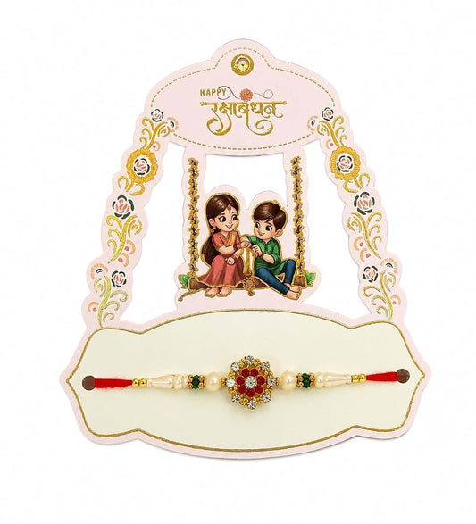 Utsyra Art Raksha Bandhan Rakhi Greeting Card Set with Floral Centerpiece