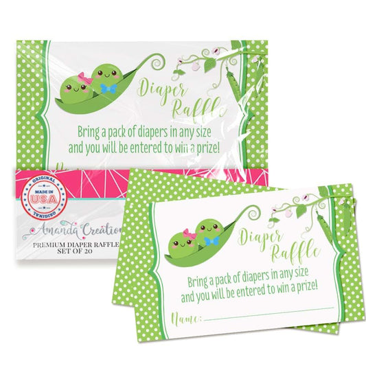 Amanda Creation Two Peas in a Pod Diaper Raffle Tickets, 20 Pack Premium Double-Sided Cards, Two Peas in a Pod Baby