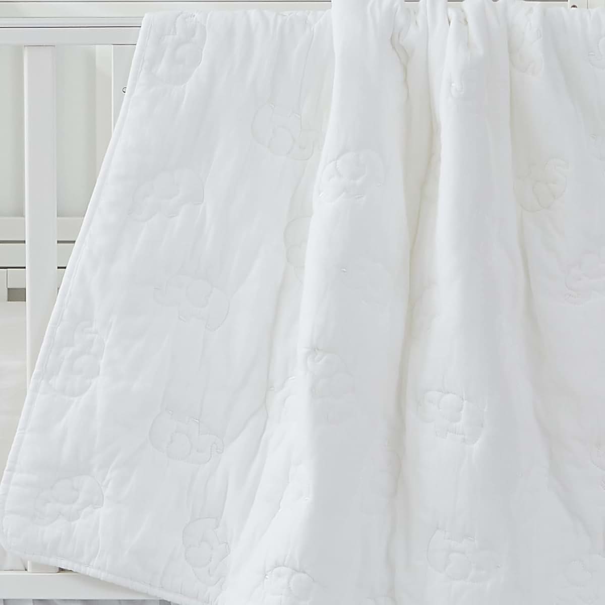 Brandream 6-Piece Cotton Crib Bedding Set with Elephant Embroidery and Ruffle Edge