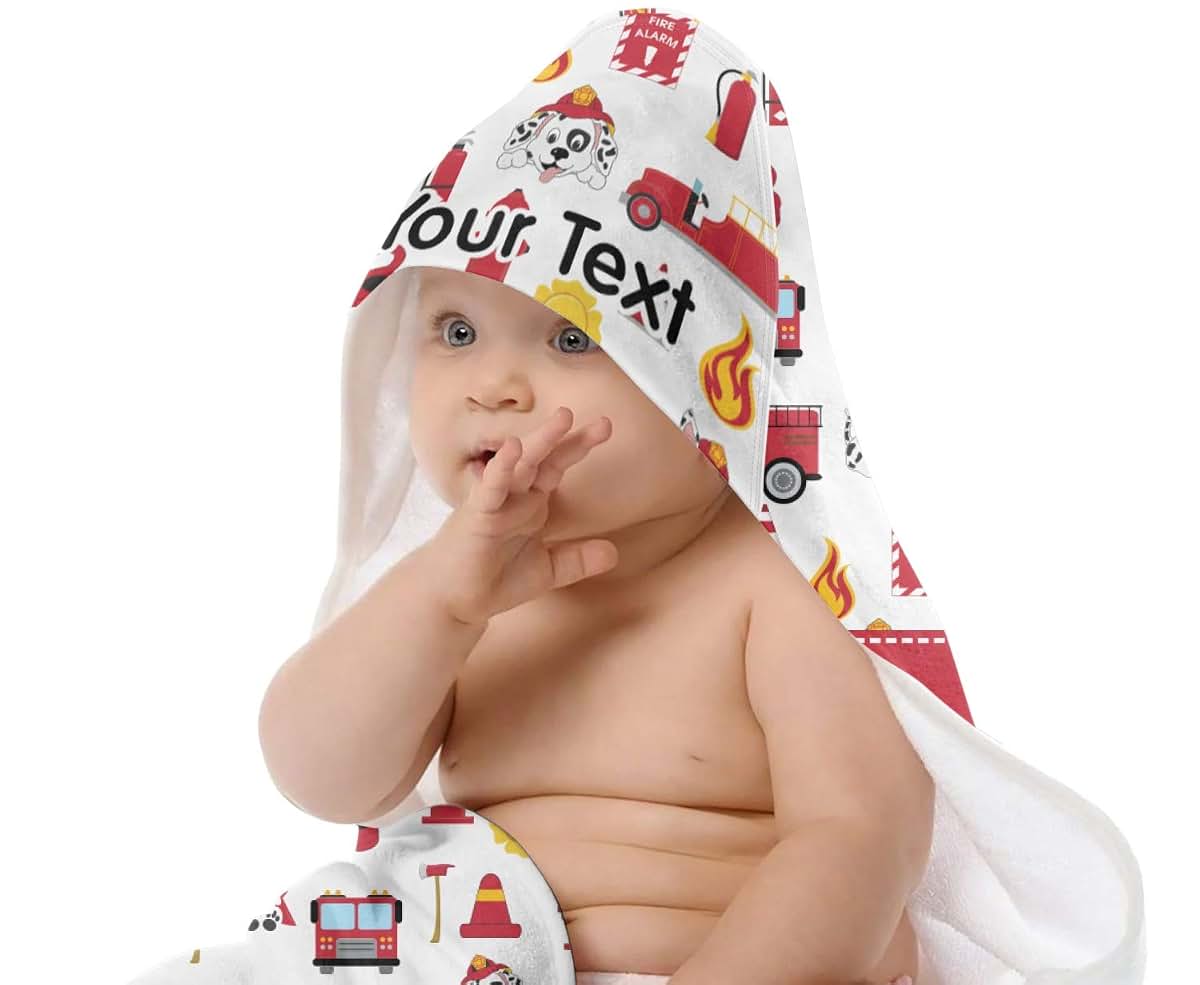 YouCustomizeIt Personalized Firefighter Character Hooded Baby Towel w/ Name or Text (photo 2)