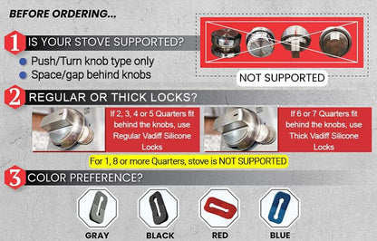 Vadiff Mom's Choice Award Stove Knob Locks, 5-Pack Silicone, Black