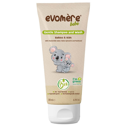 Evomere Bebe Gentle Shampoo and Wash for Babies and Kids, 6.76 Fl Oz