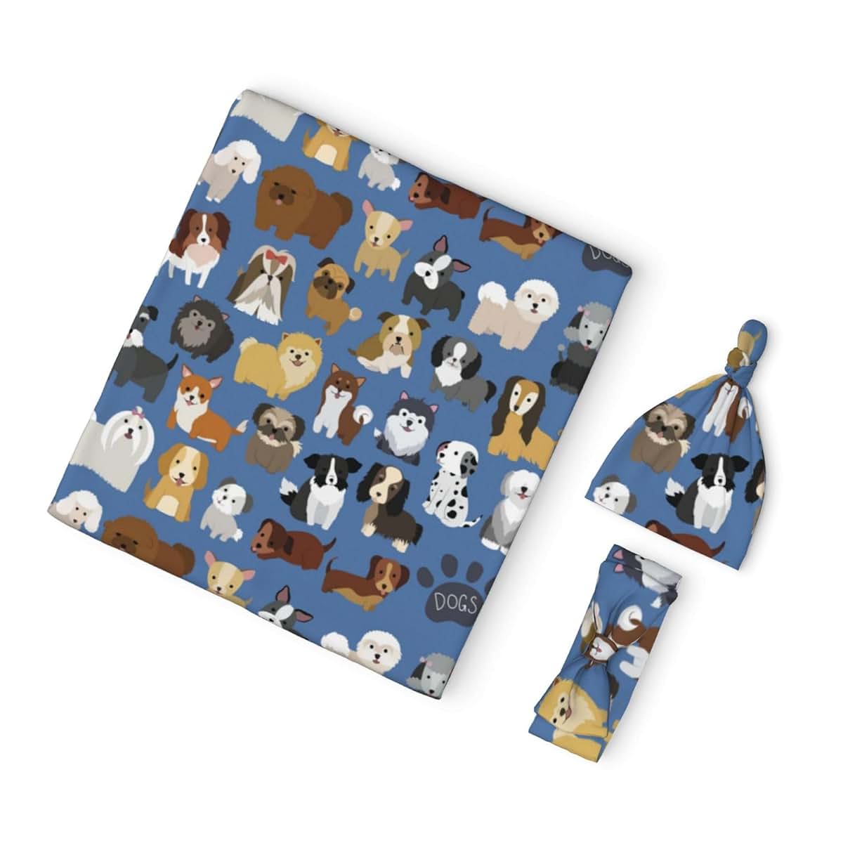 Lbdrdy Cute Dog Pattern Newborn Swaddle Blanket Set With Headband And Beanie Hat
