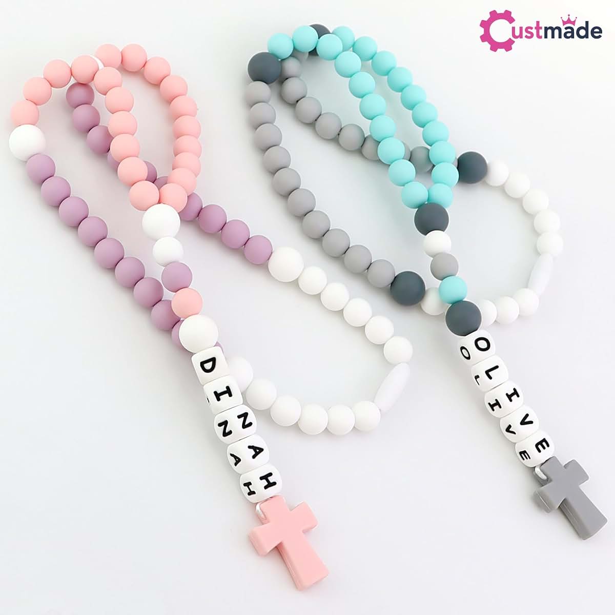 Custmade Personalized Silicone Rosary with Name Rosary Cross for Boy Girl