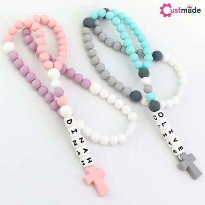 Custmade Personalized Silicone Rosary with Name Rosary Cross for Boy Girl