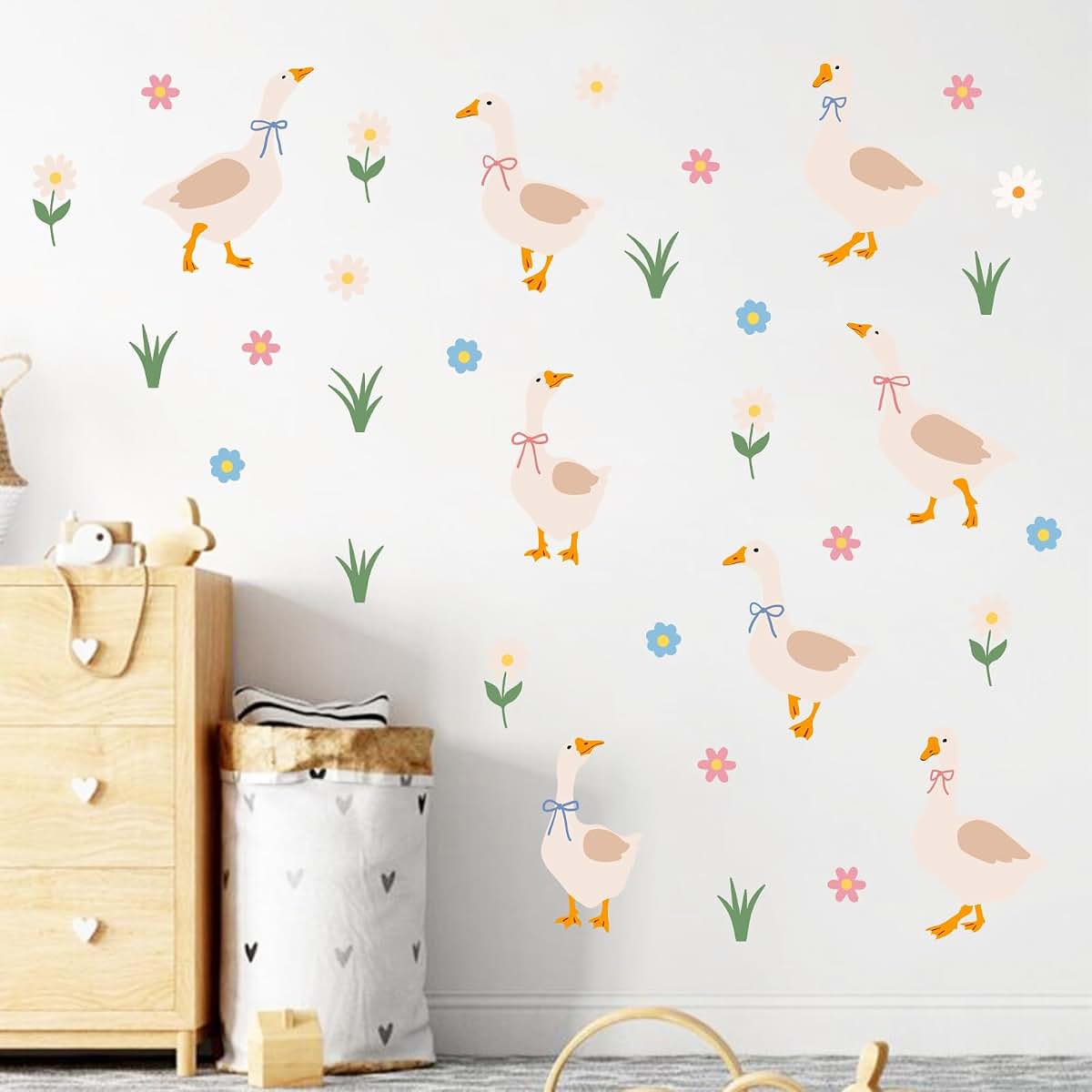 Cute Goose Floral Boho Farm Animal Wall Decals for Nursery and Kids Rooms