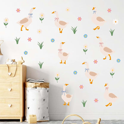 Cute Goose Floral Boho Farm Animal Wall Decals for Nursery and Kids Rooms