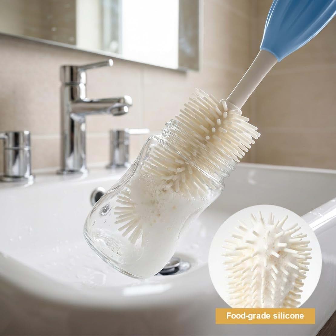 DJASYY Baby Bottle Brush Set Silicone Nipple Straw Cleaning Kit Soap Dispenser (photo 4)