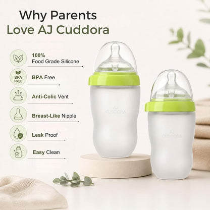 AJ Cuddora Silicone Baby Bottles 8oz Anti-Colic Wide Neck, Soft Nipple, Dual Vents, Newborn Friendly, Breastfeeding (photo 4)