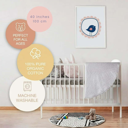 Byrd & Blume Round Baby Play Mat, Gray Stars And Solid Gray 40 Inch (photo 4)