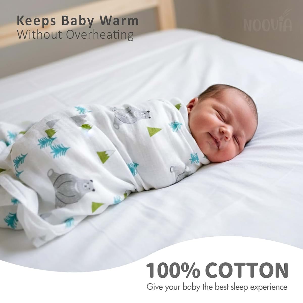 NOOVIA 2-Pack Baby Muslin Swaddle Blankets, 43x47 Inch, Cotton