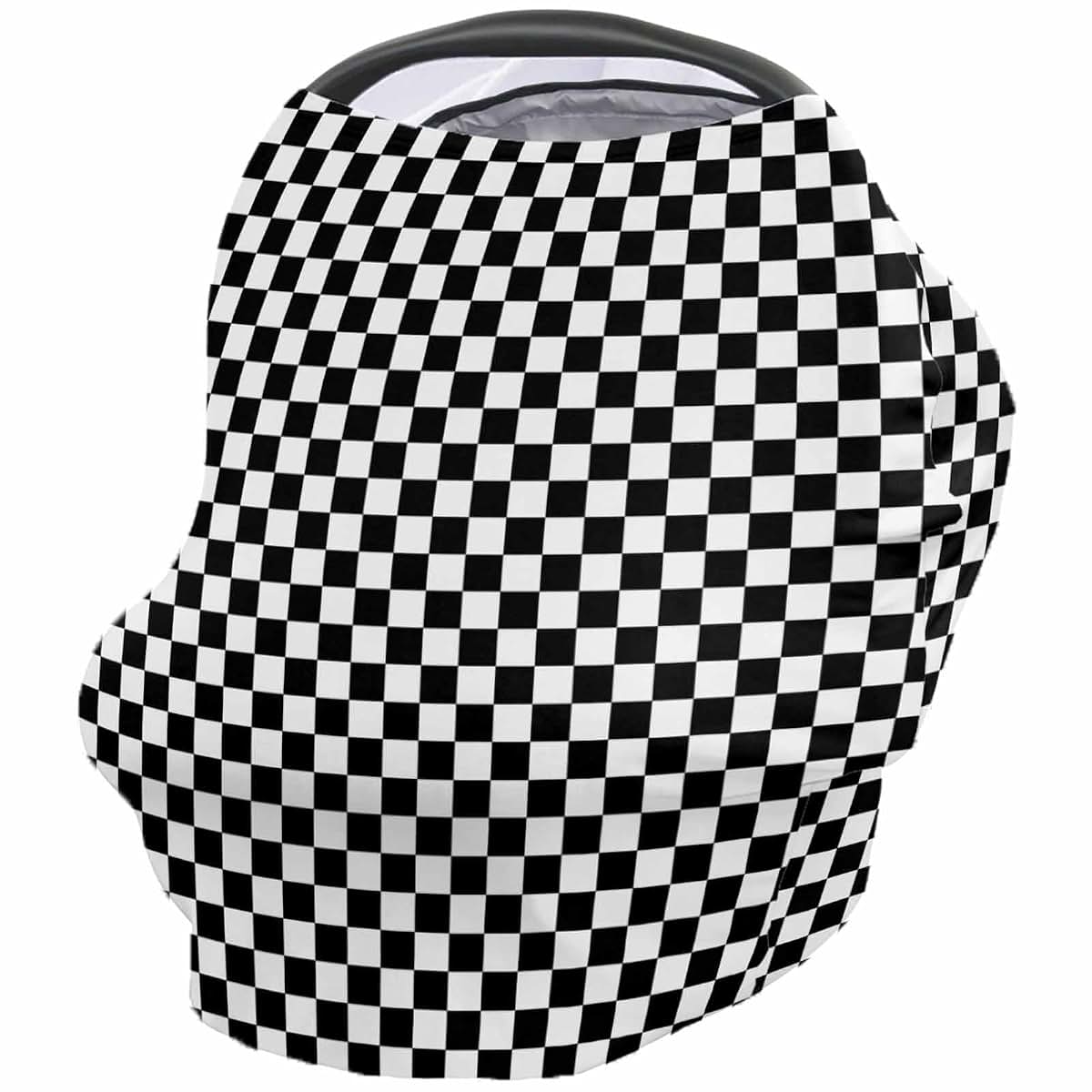 BabyOneStop Nursing Cover for Breastfeeding and Car Seat, Tubular Stretchy Cover, Buffalo Plaid Black White