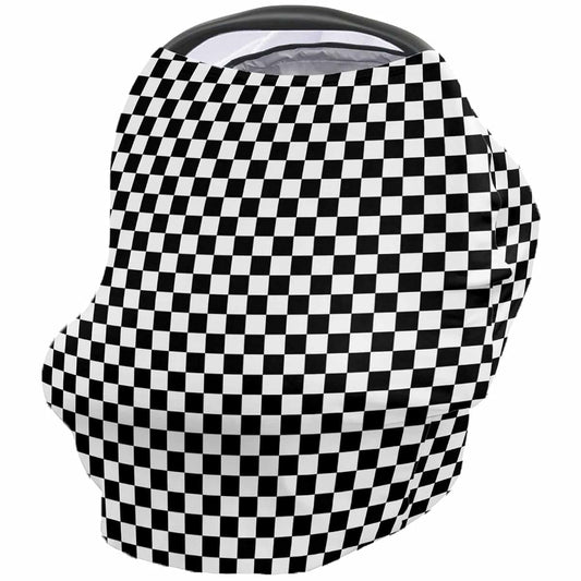 BabyOneStop Nursing Cover for Breastfeeding and Car Seat, Tubular Stretchy Cover, Buffalo Plaid Black White