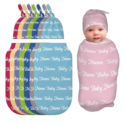 BabyOneStop Custom Baby Swaddle Blanket and Hat Set with Personalized Name