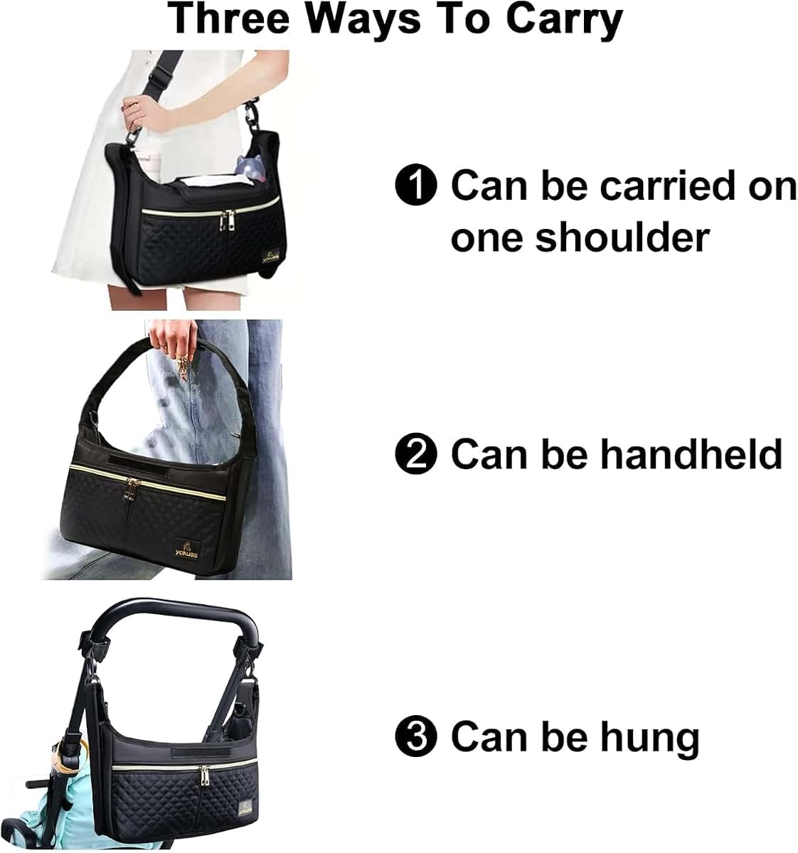 Yokusa Universal Stroller Organizer Bag with Insulated Bottle Pockets, Black