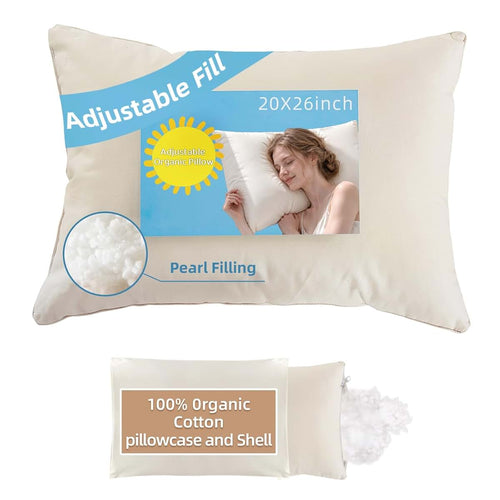 LOFE Organic Pillow 20x26 with Cotton Case, Adjustable Loft, Machine Washable