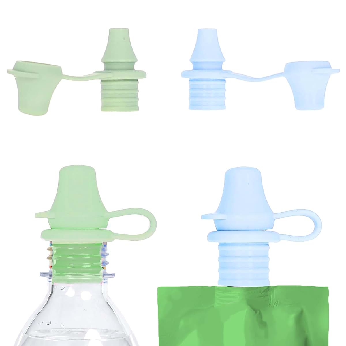 Kiddikap Pouch Topper Silicone Spout Cap, 2 Pack, Blue Green