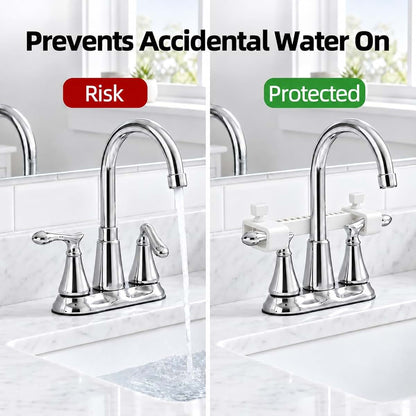 KIMPOK Faucet Handle Lock for 2-Handle Sinks, Adjustable Child Safety Guard | Multi-slot rail stays securely (photo 4)