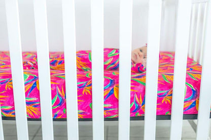 Florida Kid Co. Bird Of Paradise Fitted Crib Sheet For Standard Crib And Toddler Mattresses
