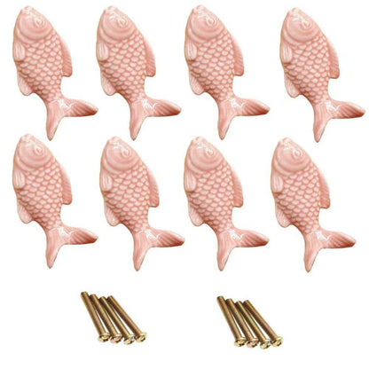 FirstDecor Fish-Shaped Ceramic Cabinet Knobs - 8 Pack