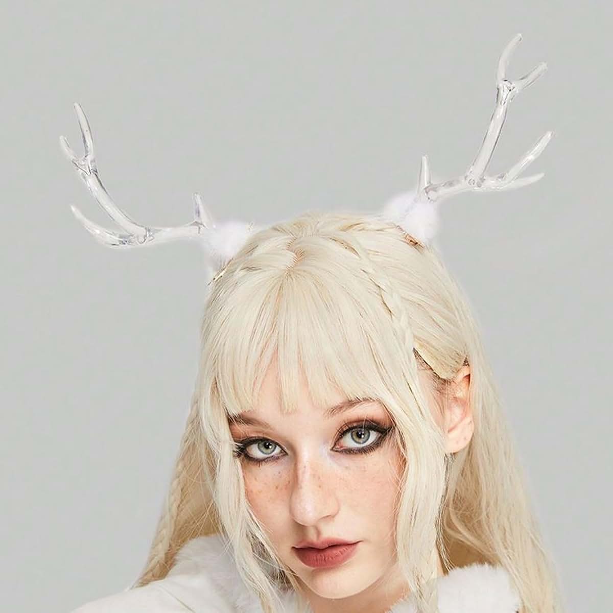 Christmas Antler Hair Clips Transparent Design With White Fur Balls