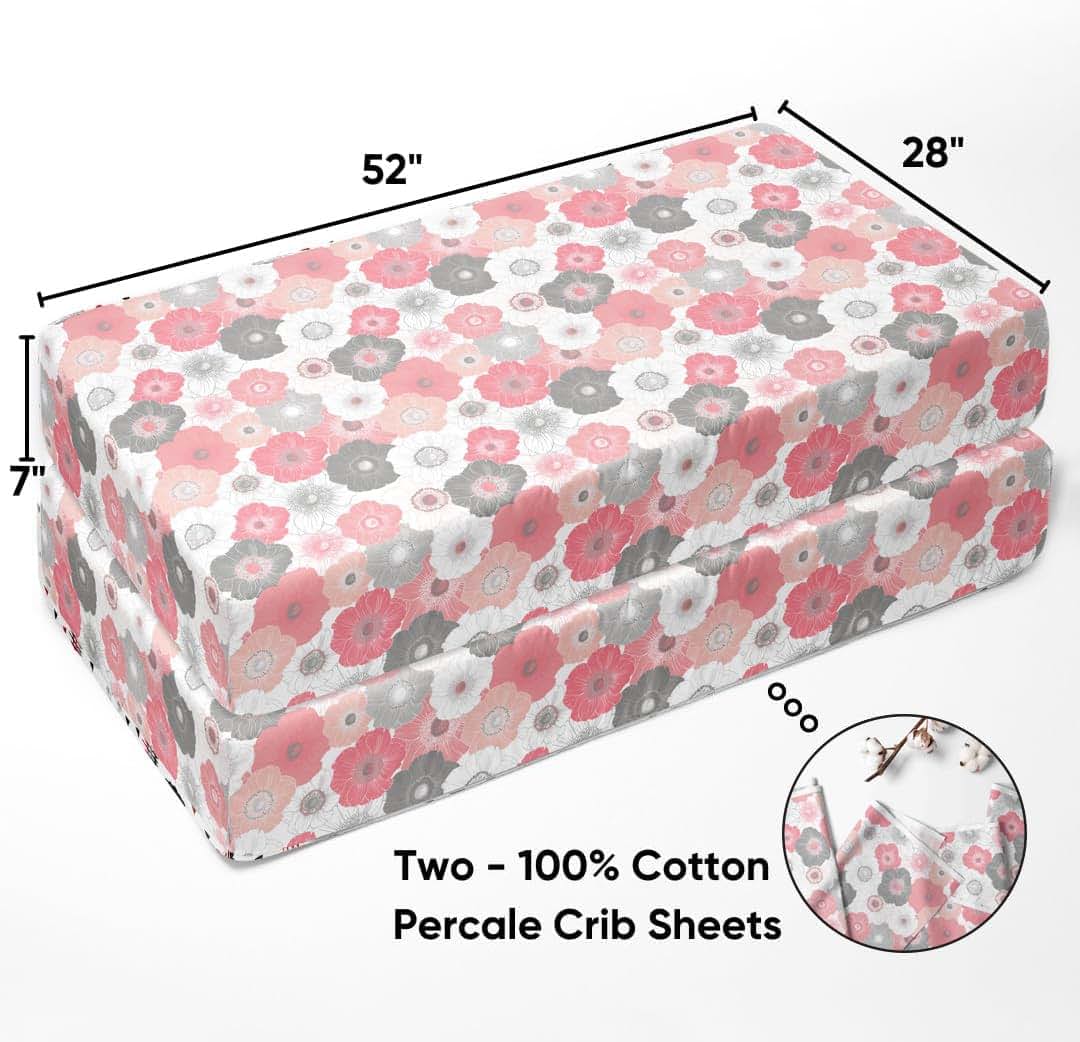 Bacati Watercolor Flowers 10-Piece Crib Bedding Set In Coral And Gray (photo 3)