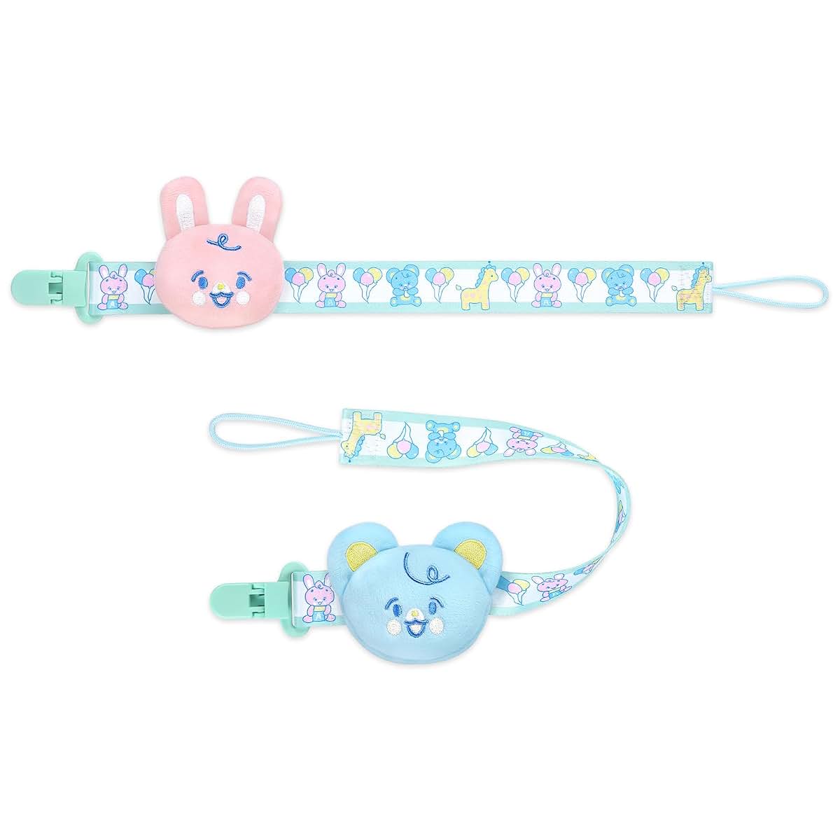 Littleforbig Adult Pacifier Clips Set - Pink Bunny And Blue Bear 2-Pack