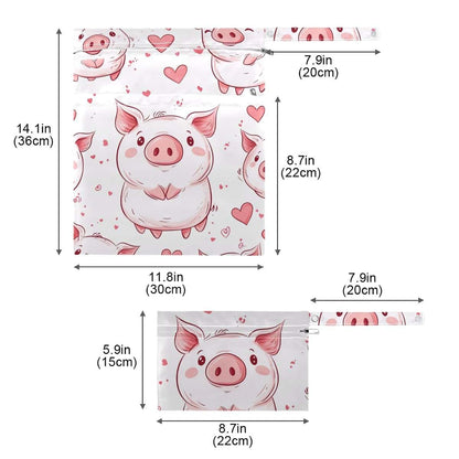 GOODOLD Cute Pig Wet Dry Bag for Baby Cloth Diapers, 2-Piece Set with Two Zippered Pockets