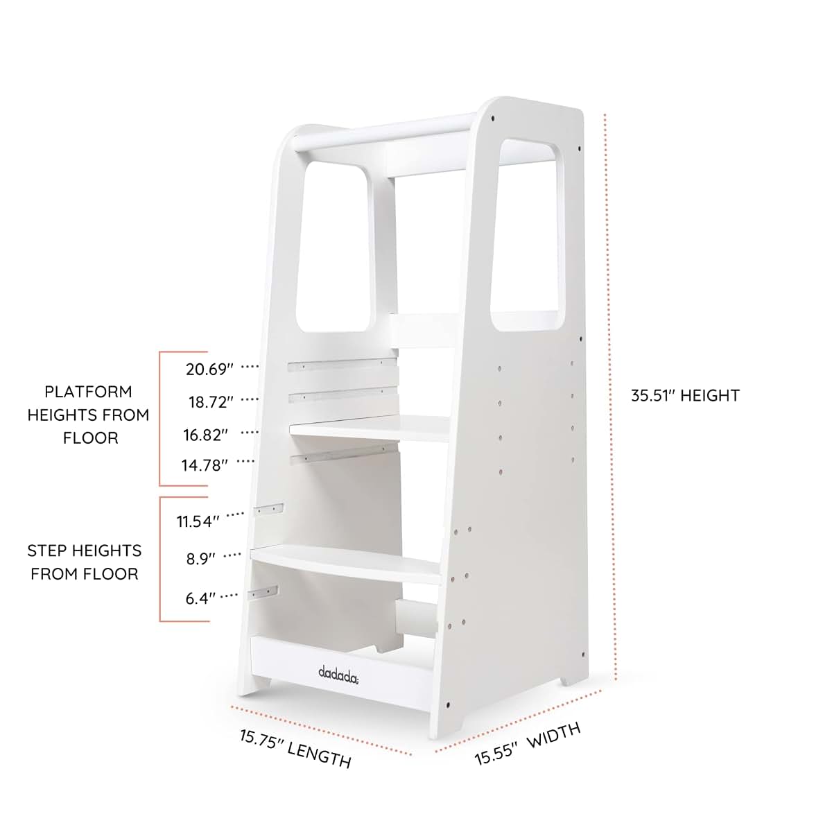 Dadada Baby Montessori Toddler Tower Adjustable Kids Step Stool White