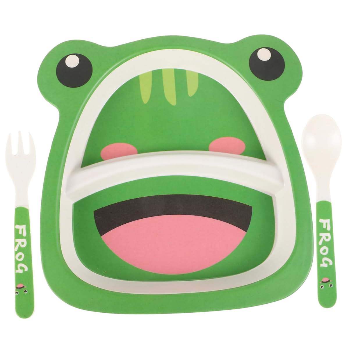 Milisten Bamboo Fiber Toddler Dinnerware Set, Frog Divided Plate with Fork and Spoon
